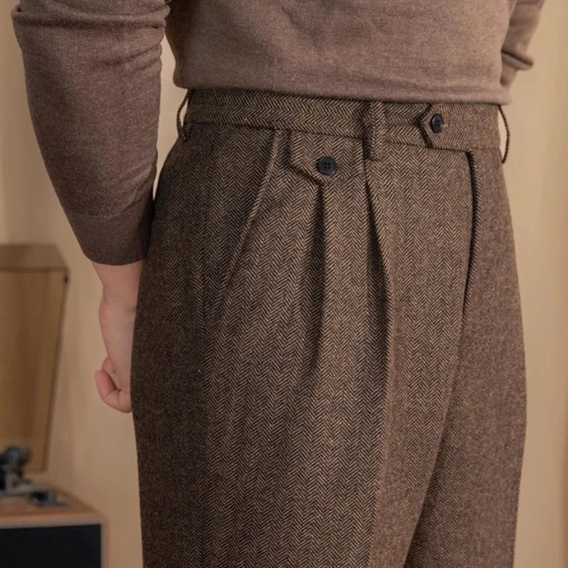 Marco Herringbone Wool Pants
